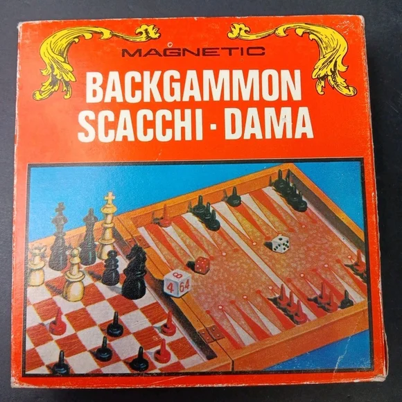 Vtg Magnetic Backgammon Chess Checkers Set Boxed Complete Travel Camping Game - Picture 16 of 16
